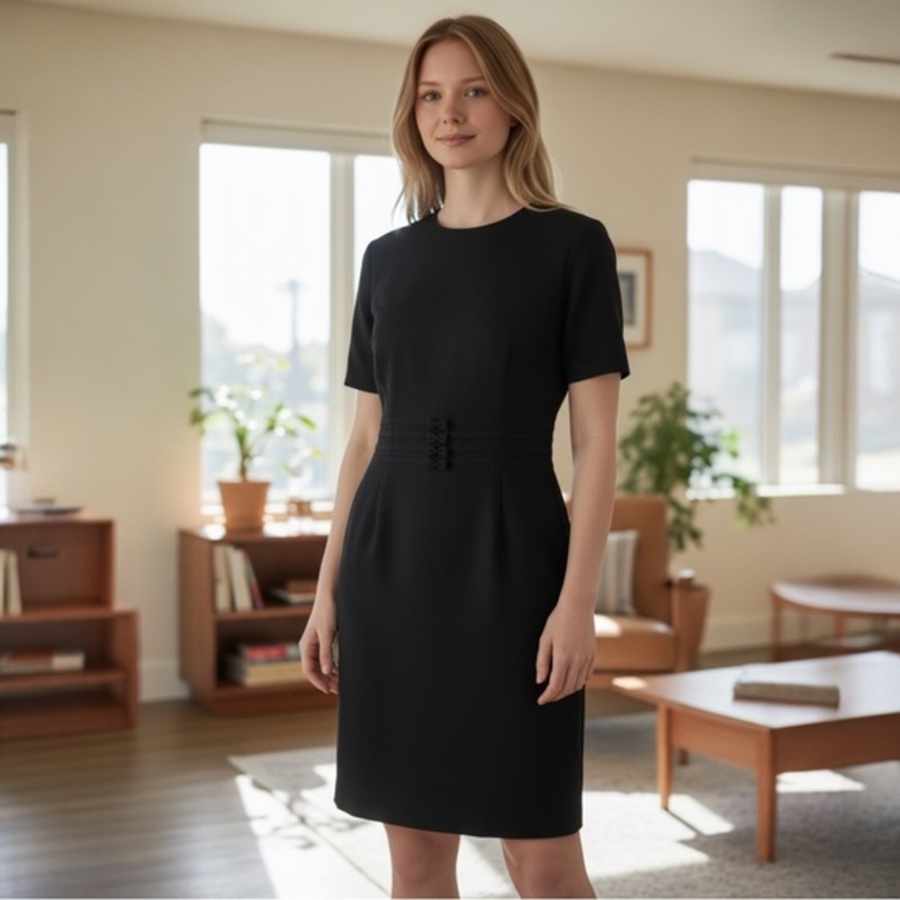 BROOKS BROTHERS Black Linen Blend Preppy Sheath Dress Size 12